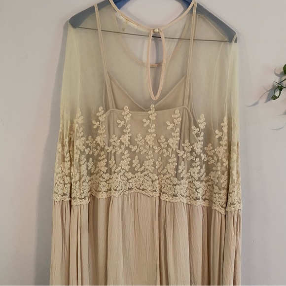 Soprano Tan Mesh Top Mini Dress with Long Bell Sleeves - Picture 11 of 12